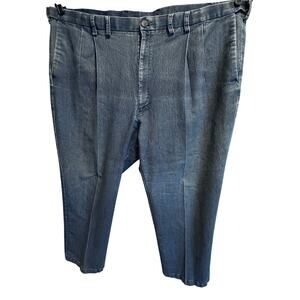 Haggar Classic Fit Premium Stretch Denim Trouser Pleated Jeans Blue Mens 52x32